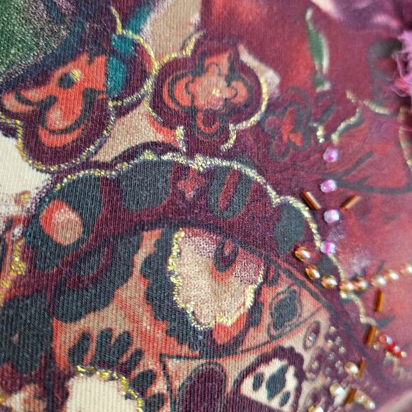 Coldwater Creek Womens Beaded Embellished Rosette Floral Top Red Pink Medium - Picture 8 of 12